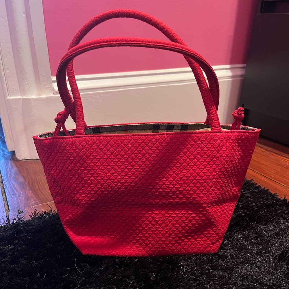 RED BURBERRY SMALL PURSE WITH STRING CLOSURE- LIKE NEW